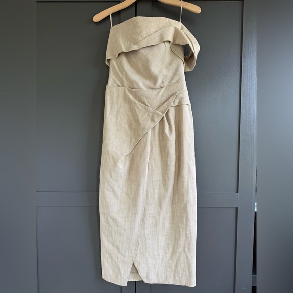 NWT • Zara Asymmetrical Slip MIDI Taupe Dress • XS - Picture 4 of 15